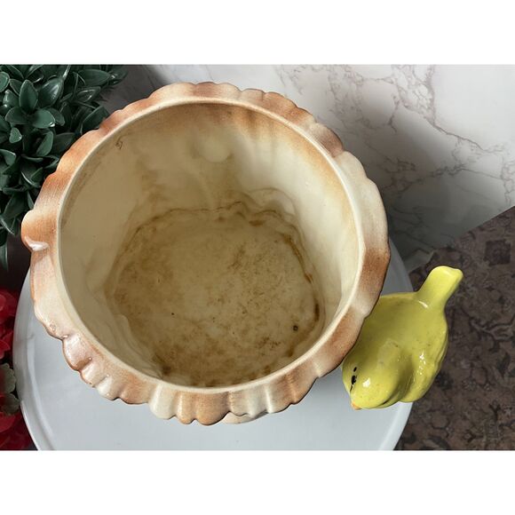 Vintage ceramic planter forest theme mushrooms birds textured tree stump so cute - Picture 5 of 7